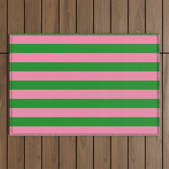 Bold Fun Stripes Green and Pink Simple Colorful Pop Pattern Outdoor Rug Gallery Image 1
