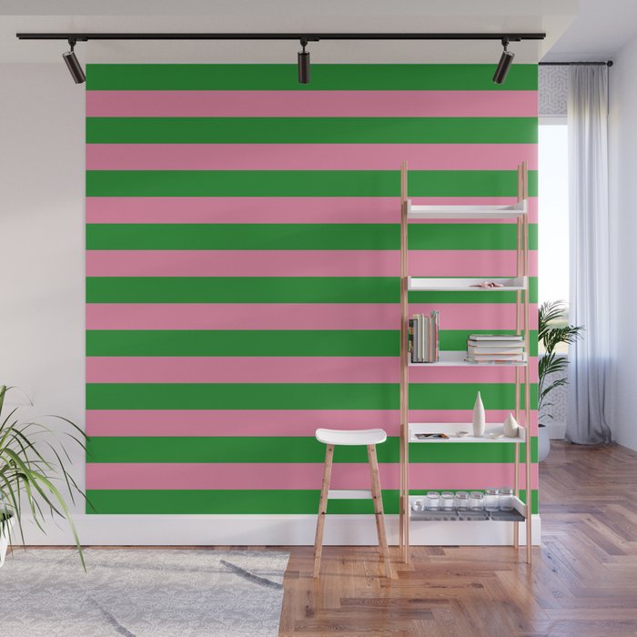 Bold Fun Stripes Green and Pink Simple Colorful Pop Pattern Wall Mural Gallery Image 1