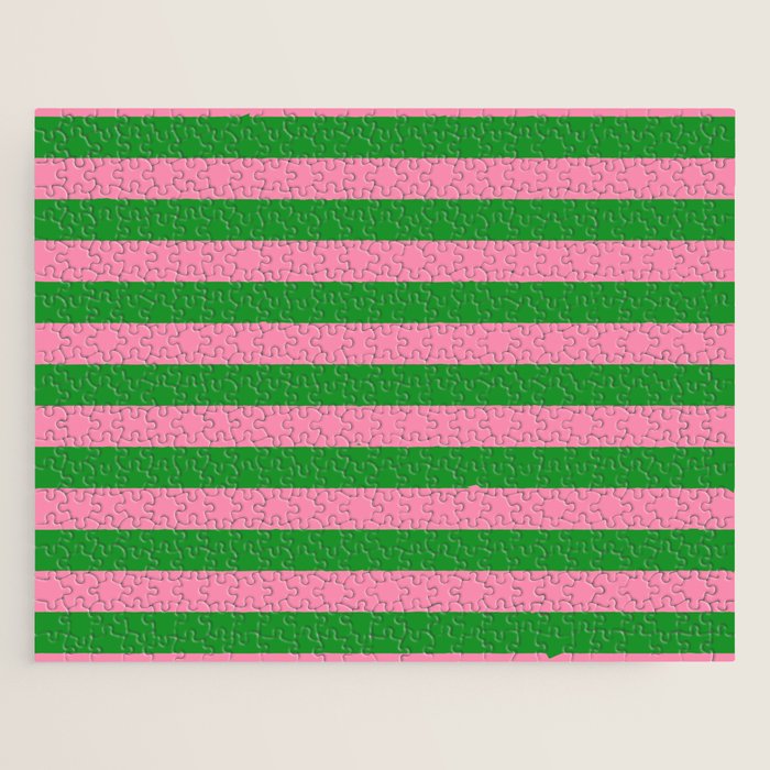 Bold Fun Stripes Green and Pink Simple Colorful Pop Pattern Jigsaw Puzzle Gallery Image 1