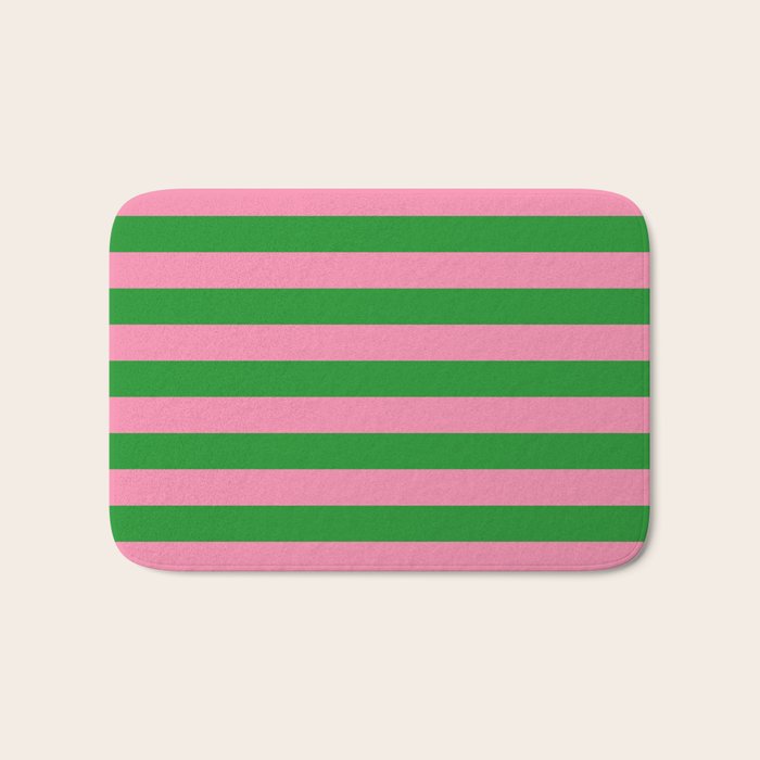 Bold Fun Stripes Green and Pink Simple Colorful Pop Pattern Bath Mat Gallery Image 1