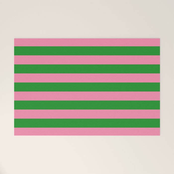 Bold Fun Stripes Green and Pink Simple Colorful Pop Pattern Welcome Mat Gallery Image 1