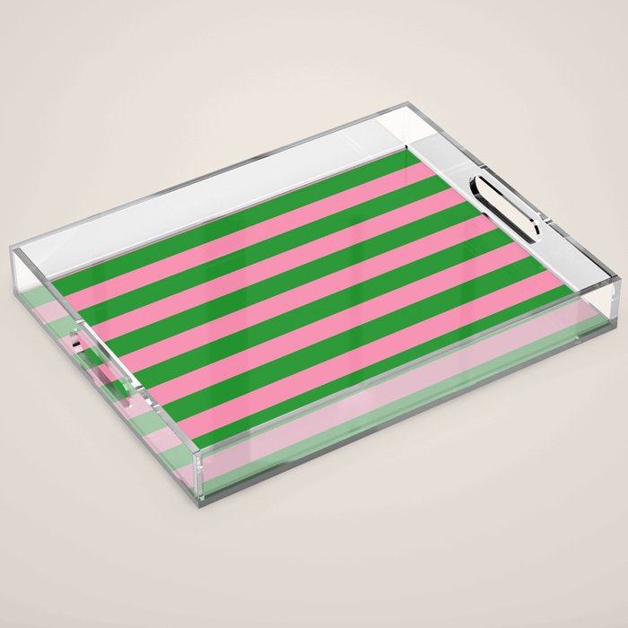 Bold Fun Stripes Green and Pink Simple Colorful Pop Pattern Acrylic Tray Gallery Image 1