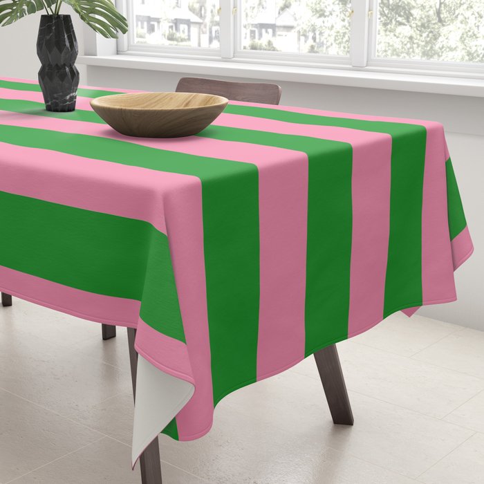 Bold Fun Stripes Green and Pink Simple Colorful Pop Pattern Tablecloth Gallery Image 3