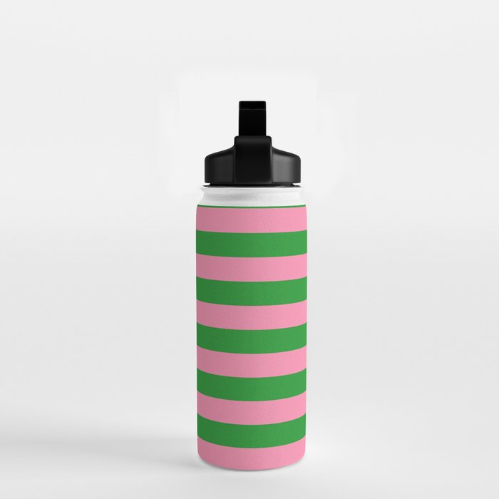 Bold Fun Stripes Green and Pink Simple Colorful Pop Pattern Water Bottle Gallery Image 2