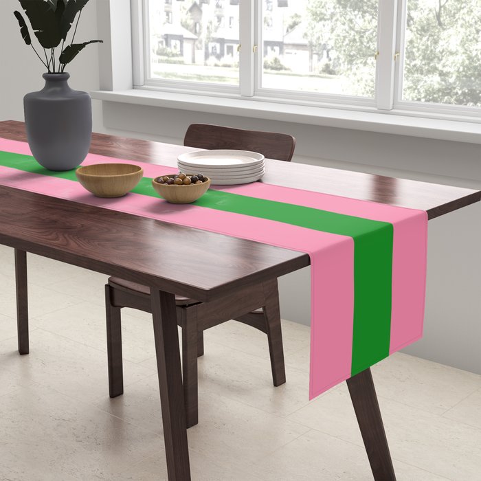 Bold Fun Stripes Green and Pink Simple Colorful Pop Pattern Table Runner Gallery Image 2