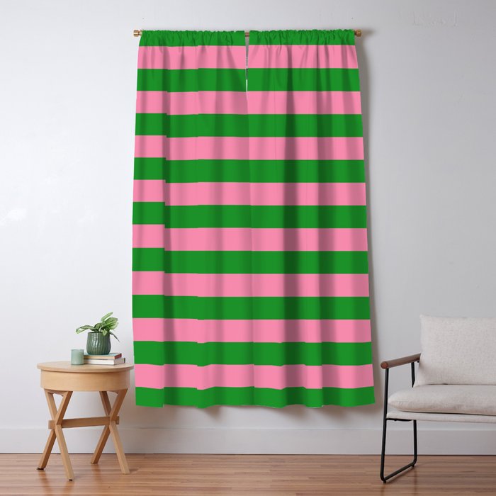 Bold Fun Stripes Green and Pink Simple Colorful Pop Pattern Window Curtain Gallery Image 5
