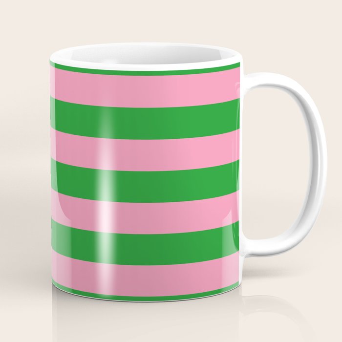 Bold Fun Stripes Green and Pink Simple Colorful Pop Pattern Coffee Mug Gallery Image 1