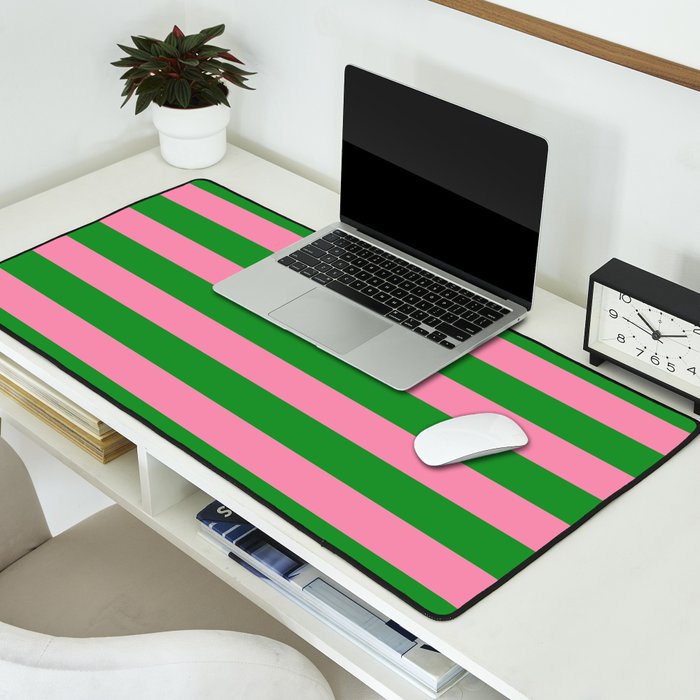 Bold Fun Stripes Green and Pink Simple Colorful Pop Pattern Desk Mat Gallery Image 2