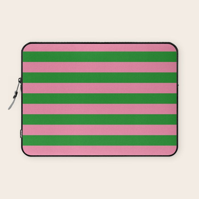 Bold Fun Stripes Green and Pink Simple Colorful Pop Pattern Laptop Sleeve Gallery Image 1