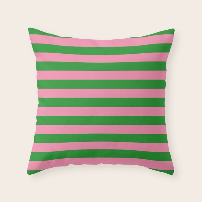 Bold Fun Stripes Green and Pink Simple Colorful Pop Pattern Throw Pillow Gallery Image 6