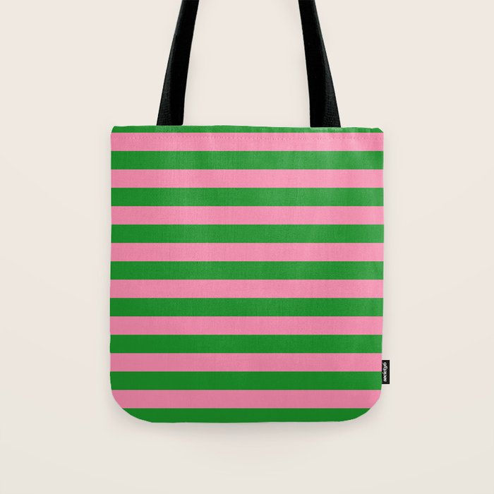 Bold Fun Stripes Green and Pink Simple Colorful Pop Pattern Tote Bag Gallery Image 1