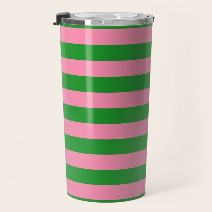Bold Fun Stripes Green and Pink Simple Colorful Pop Pattern Travel Mug Gallery Image 3