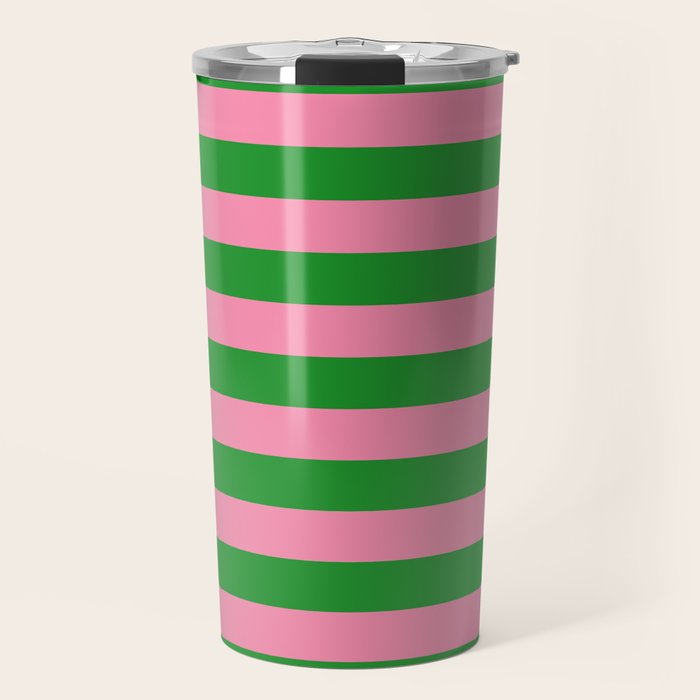 Bold Fun Stripes Green and Pink Simple Colorful Pop Pattern Travel Mug Gallery Image 1