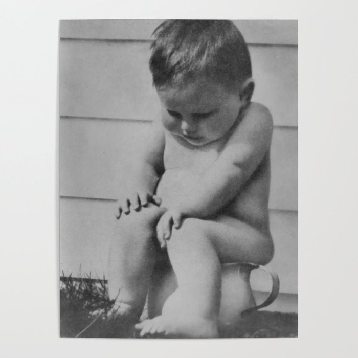 Giving all your effort - funny baby potty training on the pot black and white photograph  Poster Gallery Image 4