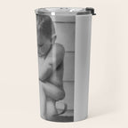 Giving all your effort - funny baby potty training on the pot black and white photograph  Travel Mug Gallery Image 2