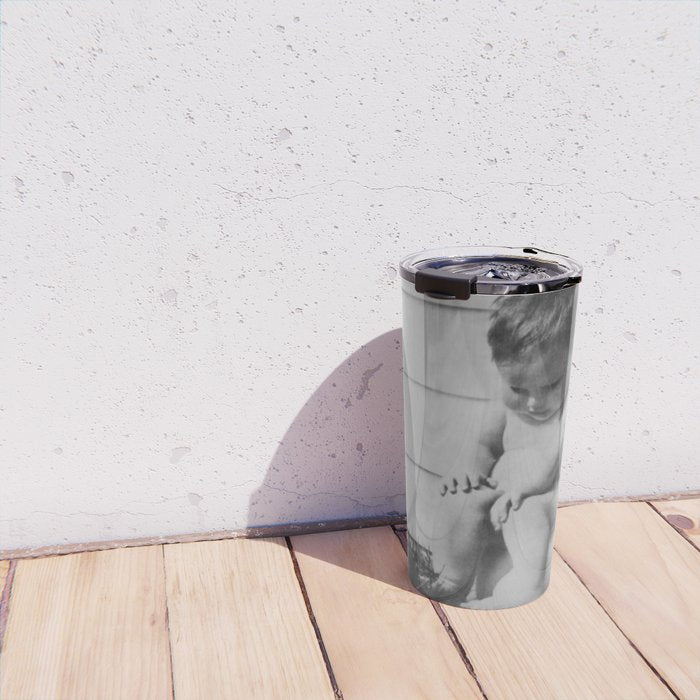 Giving all your effort - funny baby potty training on the pot black and white photograph  Travel Mug Gallery Image 4