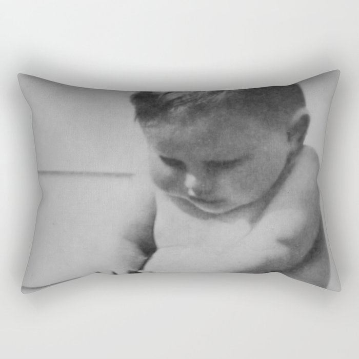 Giving all your effort - funny baby potty training on the pot black and white photograph  Rectangular Pillow Gallery Image 2