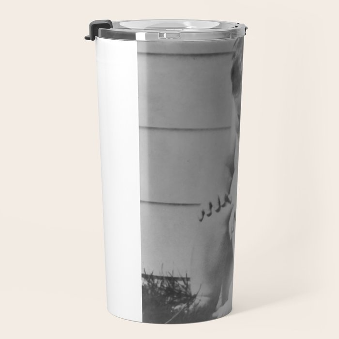 Giving all your effort - funny baby potty training on the pot black and white photograph  Travel Mug Gallery Image 3