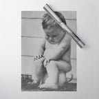Giving all your effort - funny baby potty training on the pot black and white photograph  Wrapping Paper Gallery Image 1