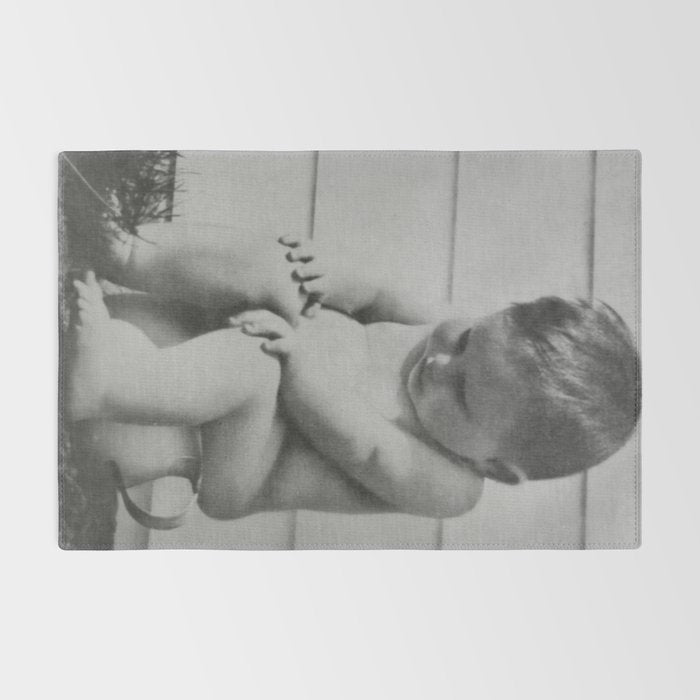 Giving all your effort - funny baby potty training on the pot black and white photograph  Rug Gallery Image 2