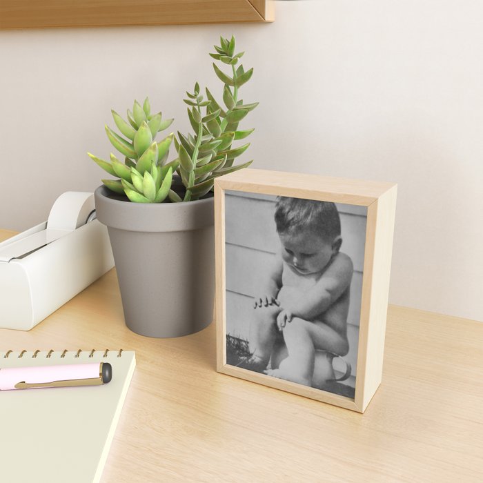 Giving all your effort - funny baby potty training on the pot black and white photograph  Mini Art Print Gallery Image 2