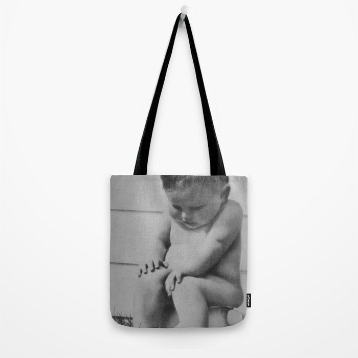 Giving all your effort - funny baby potty training on the pot black and white photograph  Tote Bag Gallery Image 2