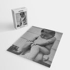 Giving all your effort - funny baby potty training on the pot black and white photograph  Jigsaw Puzzle Gallery Image 2
