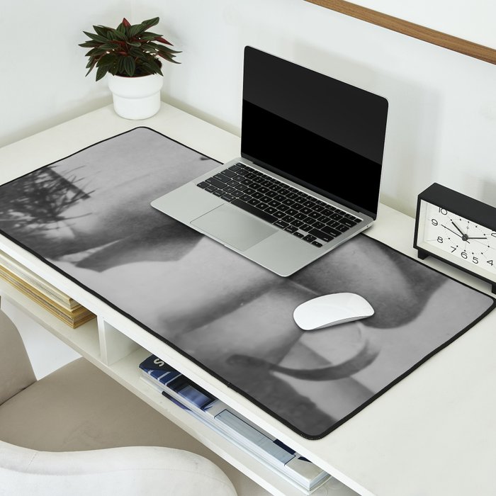Giving all your effort - funny baby potty training on the pot black and white photograph  Desk Mat Gallery Image 2
