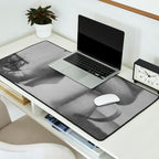 Giving all your effort - funny baby potty training on the pot black and white photograph  Desk Mat Gallery Image 2