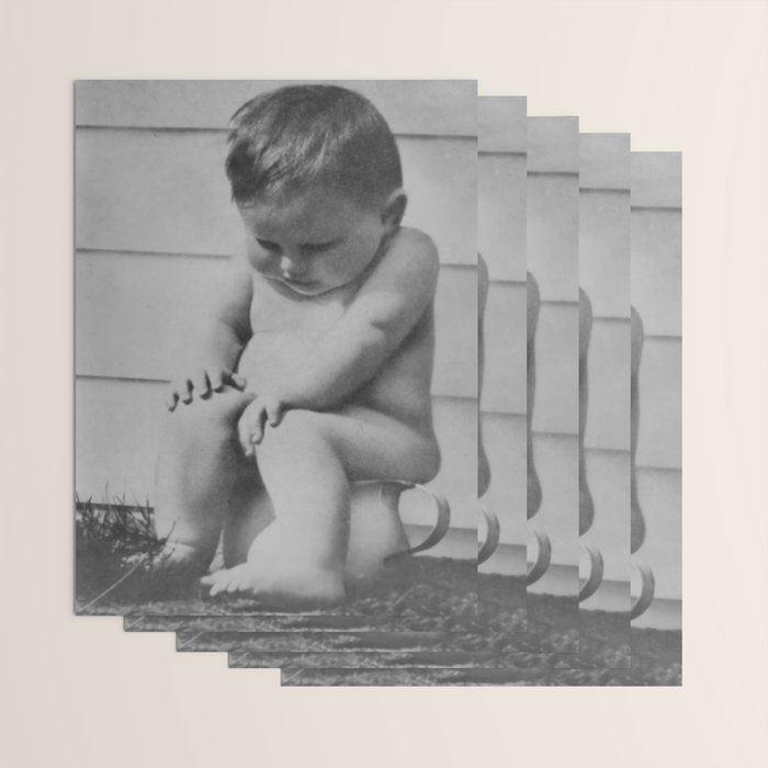 Giving all your effort - funny baby potty training on the pot black and white photograph  Wrapping Paper Gallery Image 3
