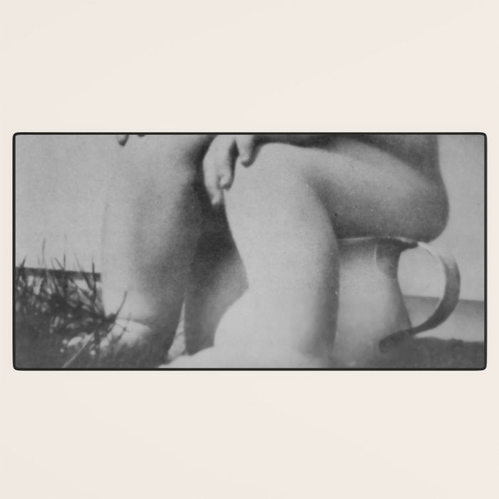 Giving all your effort - funny baby potty training on the pot black and white photograph  Desk Mat Gallery Image 3
