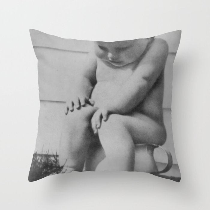 Giving all your effort - funny baby potty training on the pot black and white photograph  Throw Pillow Gallery Image 6
