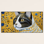 Gustav Klimt Style Tuxedo Cat with Striped Coat Desk Mat Gallery Image 3