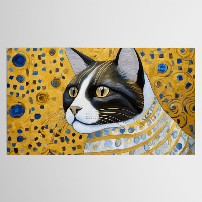 Gustav Klimt Style Tuxedo Cat with Striped Coat Tablecloth Gallery Image 2