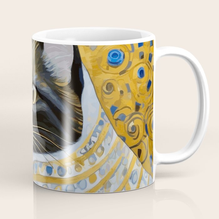 Gustav Klimt Style Tuxedo Cat with Striped Coat Coffee Mug Gallery Image 1