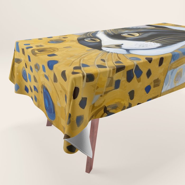Gustav Klimt Style Tuxedo Cat with Striped Coat Tablecloth Gallery Image 1