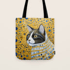 Gustav Klimt Style Tuxedo Cat with Striped Coat Tote Bag Gallery Image 1