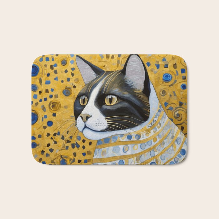 Gustav Klimt Style Tuxedo Cat with Striped Coat Bath Mat Gallery Image 1