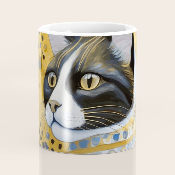 Gustav Klimt Style Tuxedo Cat with Striped Coat Coffee Mug Gallery Image 4