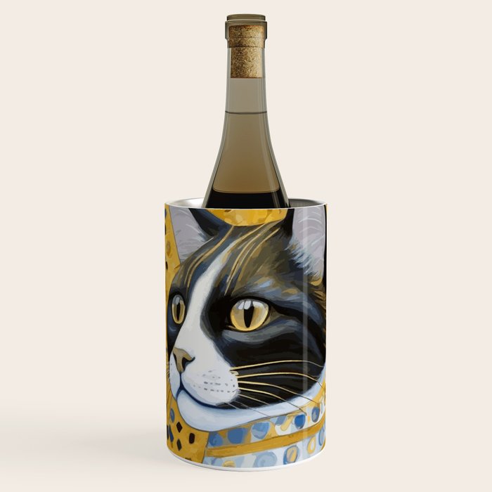 Gustav Klimt Style Tuxedo Cat with Striped Coat Wine Chiller Gallery Image 1