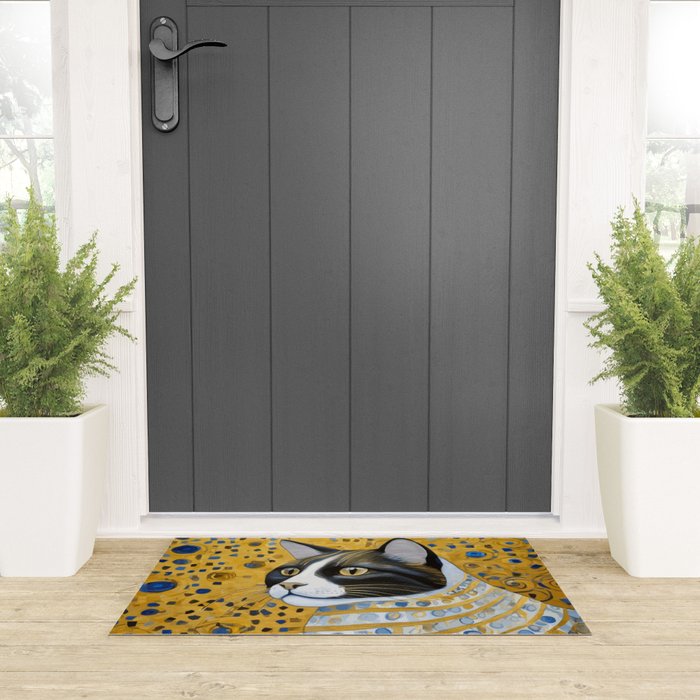 Gustav Klimt Style Tuxedo Cat with Striped Coat Welcome Mat Gallery Image 3