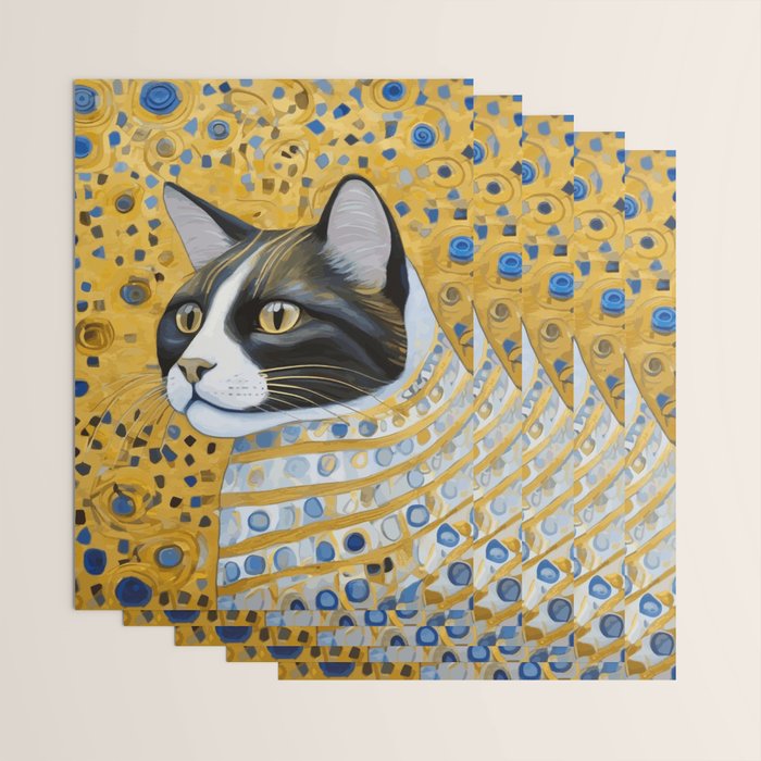 Gustav Klimt Style Tuxedo Cat with Striped Coat Wrapping Paper Gallery Image 3