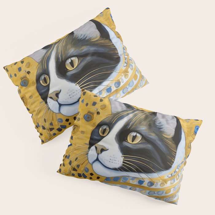 Gustav Klimt Style Tuxedo Cat with Striped Coat Pillow Sham Gallery Image 3
