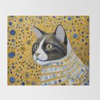 Gustav Klimt Style Tuxedo Cat with Striped Coat Throw Blanket Gallery Image 2