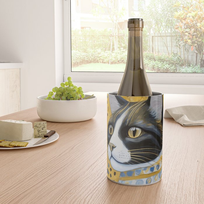 Gustav Klimt Style Tuxedo Cat with Striped Coat Wine Chiller Gallery Image 4