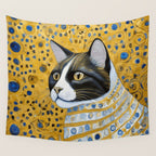 Gustav Klimt Style Tuxedo Cat with Striped Coat Wall Tapestry Gallery Image 4