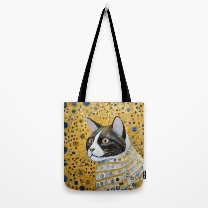 Gustav Klimt Style Tuxedo Cat with Striped Coat Tote Bag Gallery Image 2