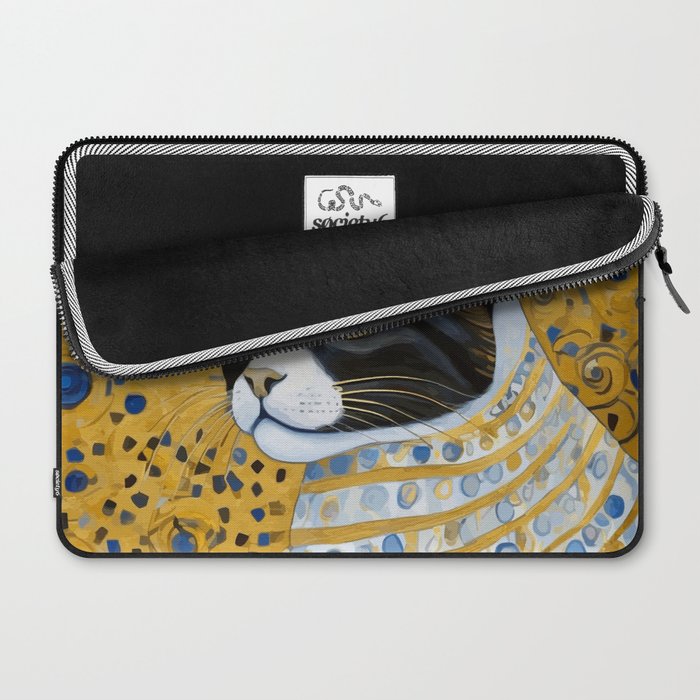 Gustav Klimt Style Tuxedo Cat with Striped Coat Laptop Sleeve Gallery Image 2