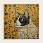 Gustav Klimt Style Tuxedo Cat with Striped Coat Wood Wall Art Gallery Image 1