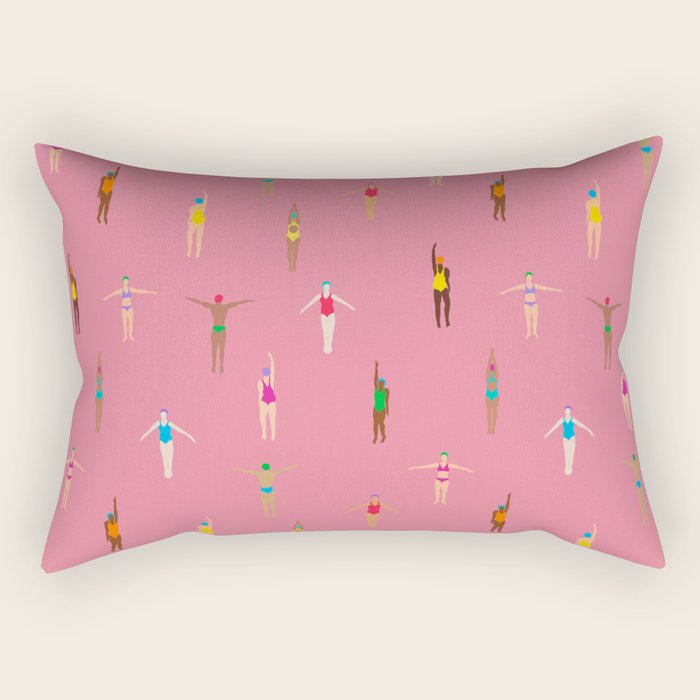 Swimmers in a Sea of Pink Rectangular Pillow Gallery Image 2